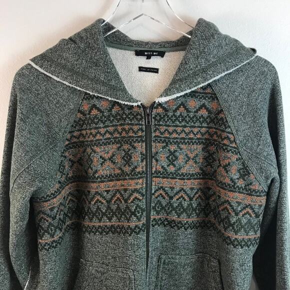Miss Me Front Zip Hoodie With Embroidered & Cross-stitch Design Size Small - Picture 2 of 8